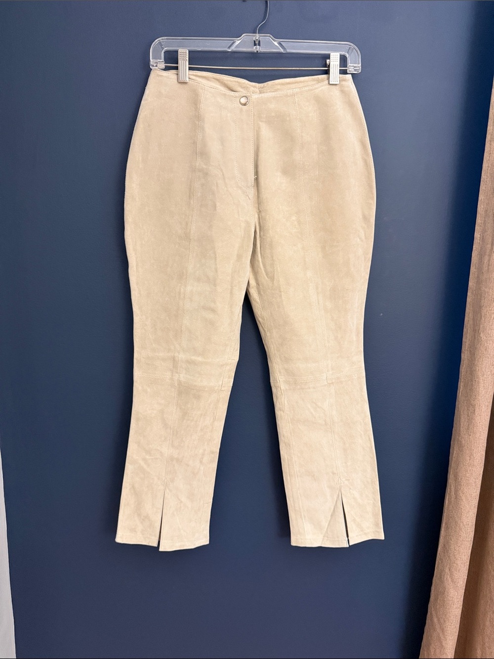 Paolo Santini 100% Leather Suede Pants Women’s 8 Beige Ankle Slim Leg like new